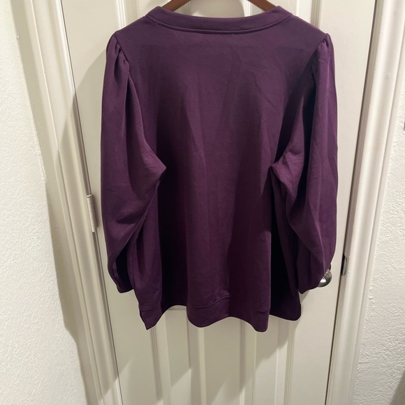 Cable & Gauge Purple Collared Crew Neck Puffy Long Sleeve Top 1X New W/O Tags - Picture 2 of 7
